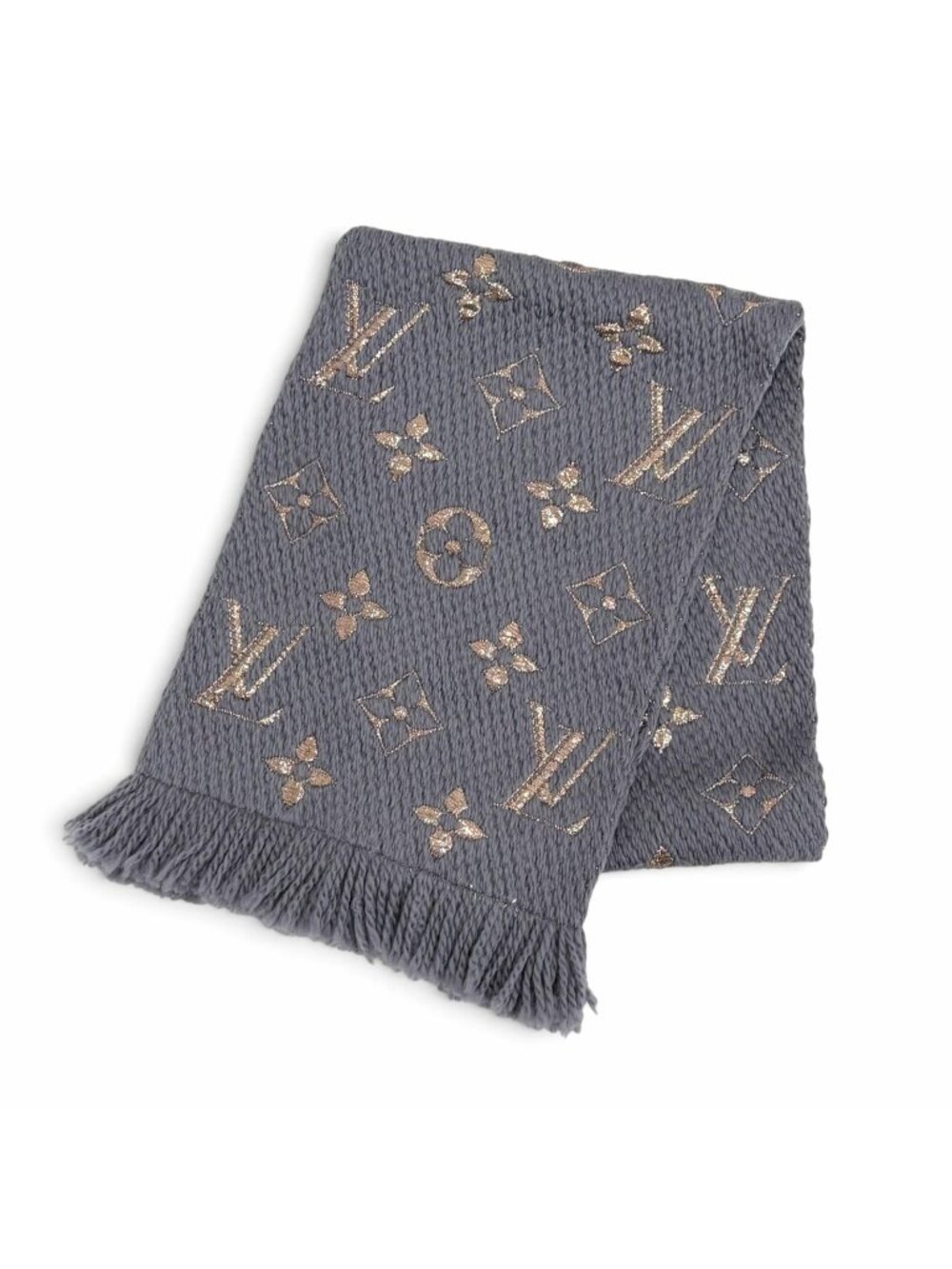 Louis Vuitton Logomania Scarf Shine Wool Silk Gray Monogram